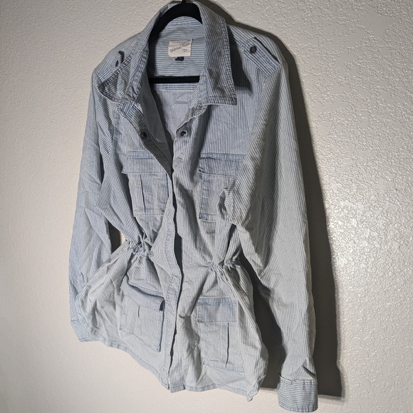 Universal Thread Light Wash Micro Stripe Denim Jean Jacket with Adjustable Waist - Picture 2 of 10